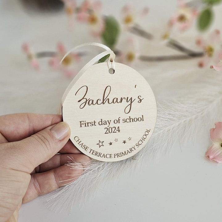 Personalised First Day of School Keepsake - Engraved Wooden Gift Tag Ornament