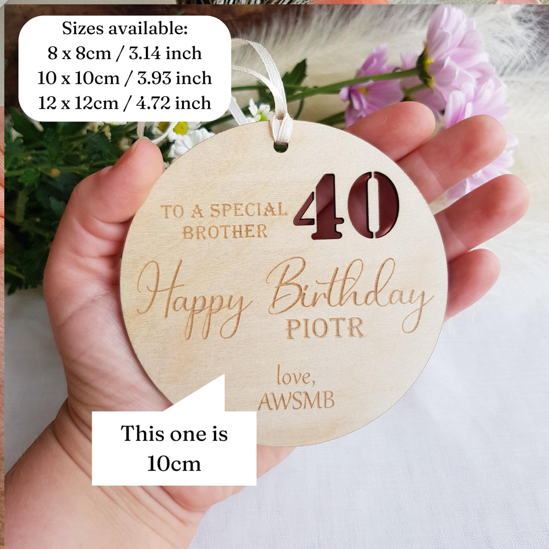 Personalised Rustic Wooden Birthday Gift Tag - Keepsake Ornament for Milestone Ages 1st to 90th