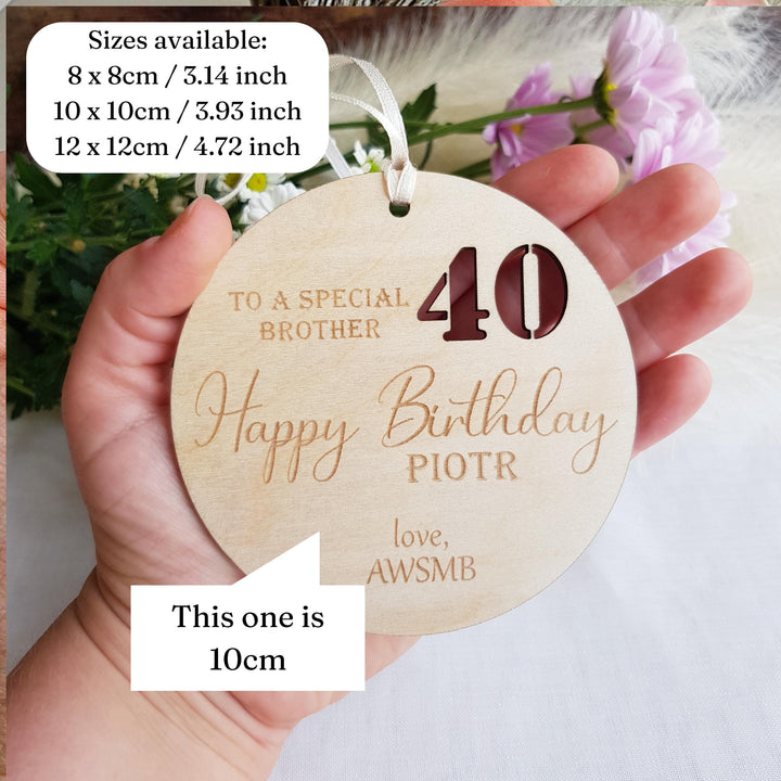 Personalised Rustic Wooden Birthday Gift Tag - Keepsake Ornament for Milestone Ages 1st to 90th