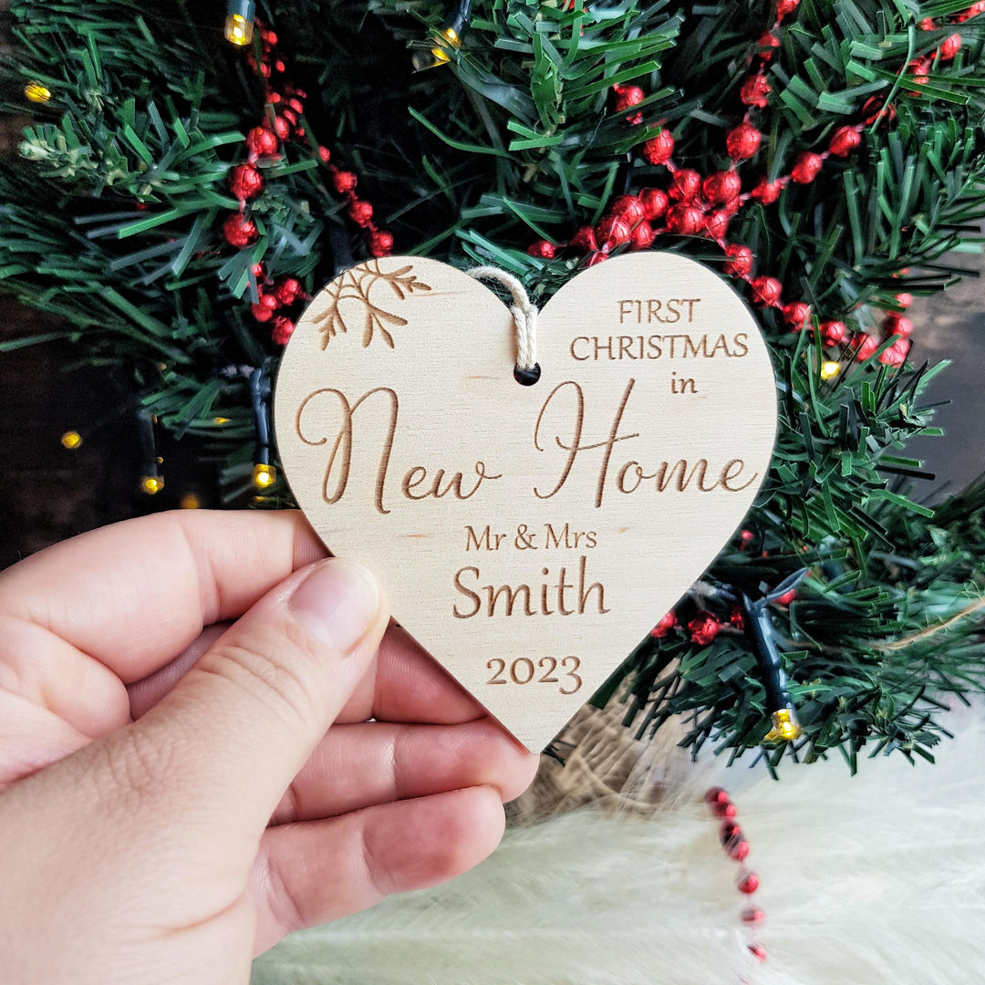 Personalised Wooden Christmas Bauble - Custom Housewarming Ornament for New Home - Handmade First Christmas Gift