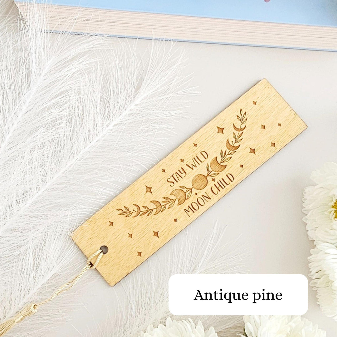 Bookmark Stay Wild Moon Child - Personalised Engraved Book Lovers Gift - A Mistical Wooden Present for Readers
