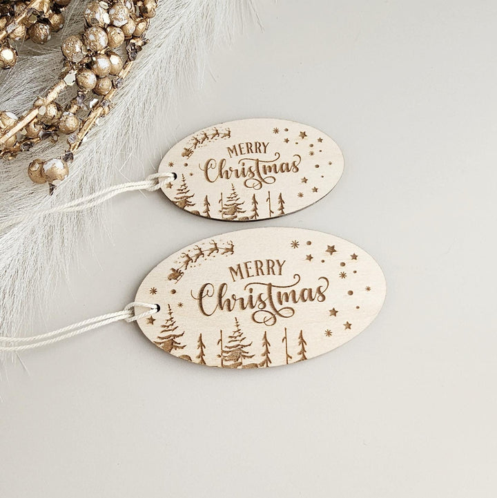 Personalized Wooden Christmas Gift Tags - Custom Santa Sleigh Labels for Luxury Wrapping