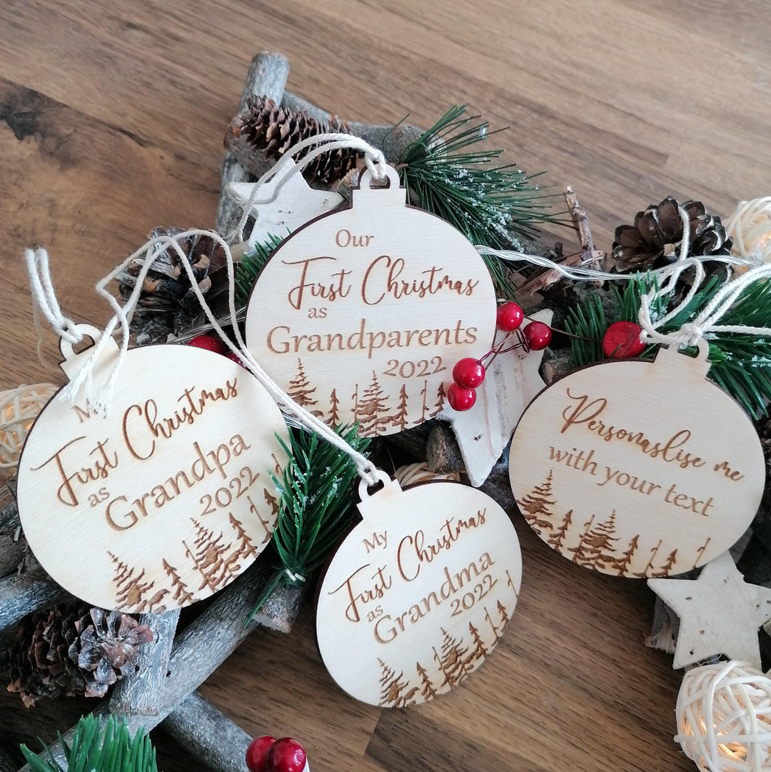 Personalised Wooden Christmas Tree Ornament - First Family Christmas Bauble