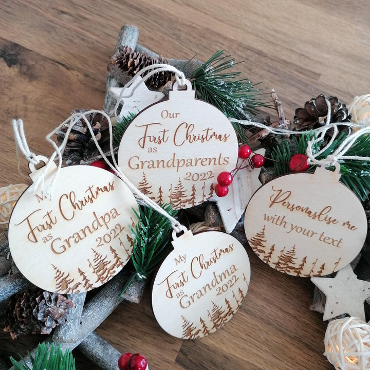Personalised Wooden Christmas Tree Ornament - First Family Christmas Bauble