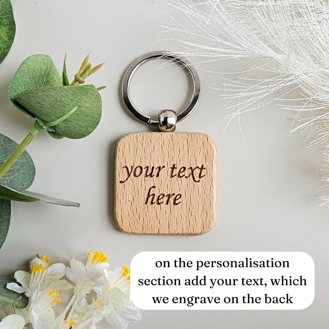 Father's Day Gift Personalised Wooden Keyring, Present for Stepdad, Daddy Birthday Keychain, Customised Men Gift, Papa Dada Pops Keepsake