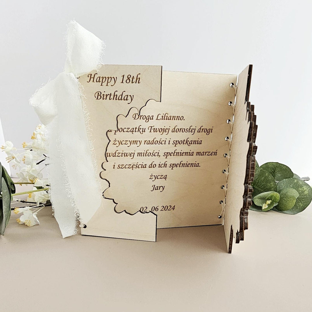 Personalised Birthday Wooden Card - Rustic Peony Keepsake