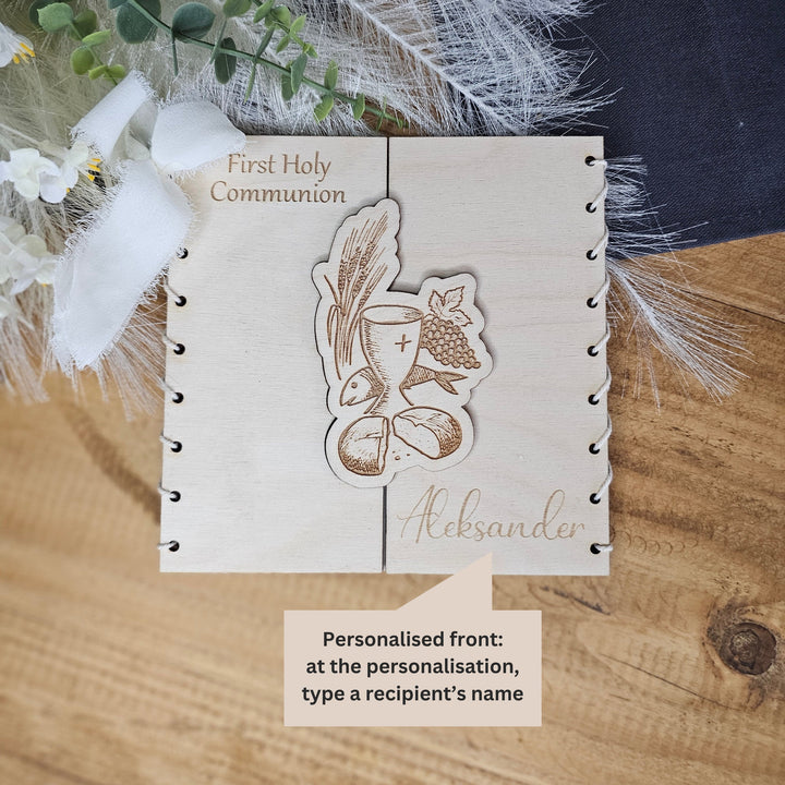 Personalised First Holy Communion Card, Rustic 3D Wooden First Holy Communion keepsake, Custom wishes gift card