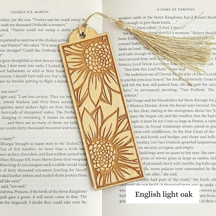 Sunflower Bookmark - Personalised Laser Engraved Book Lover Gift, Wooden Present for Readers