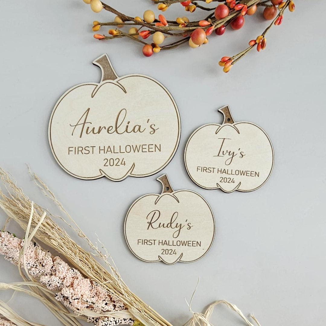 Personalised Wooden Pumpkin Photo Prop - First Halloween Memories