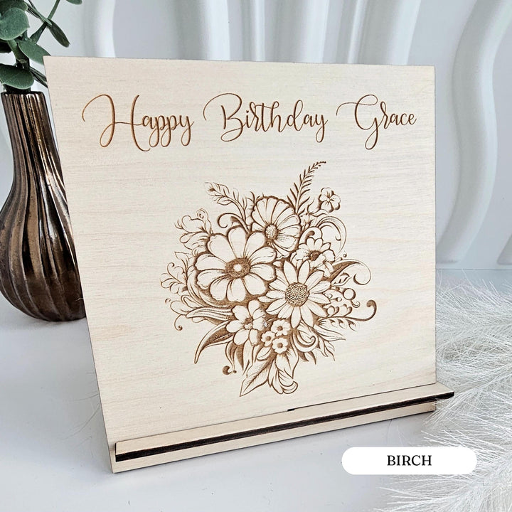 Personalised Wooden Floral Plaque - Rustic Keepsake Gift for Mum Sister Friend or Colleague