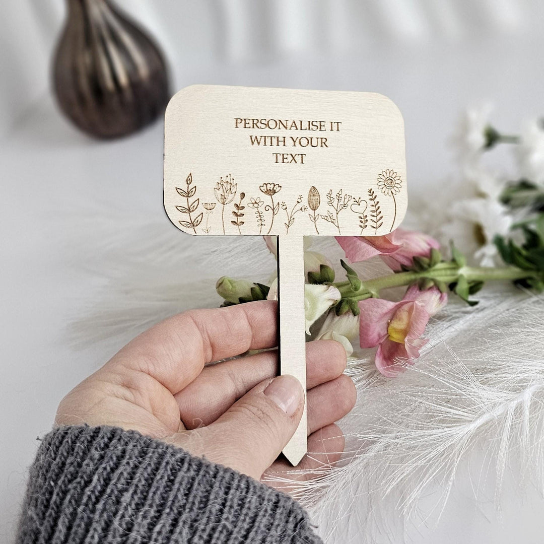 Personalised Floral Wooden Plant Gift Tag