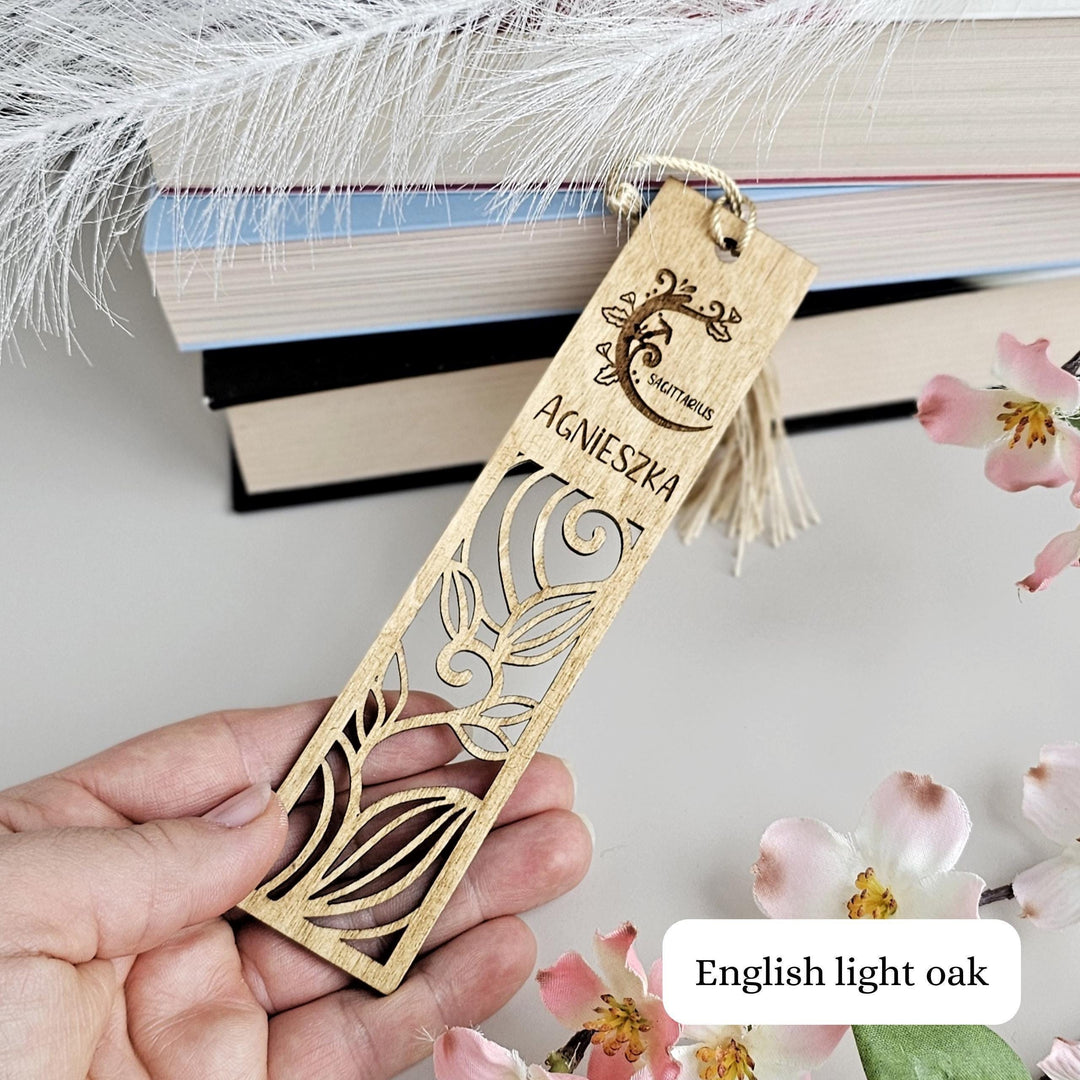 Personalised Floral Zodiac Bookmark - Engraved Wooden Gift for Book Lovers