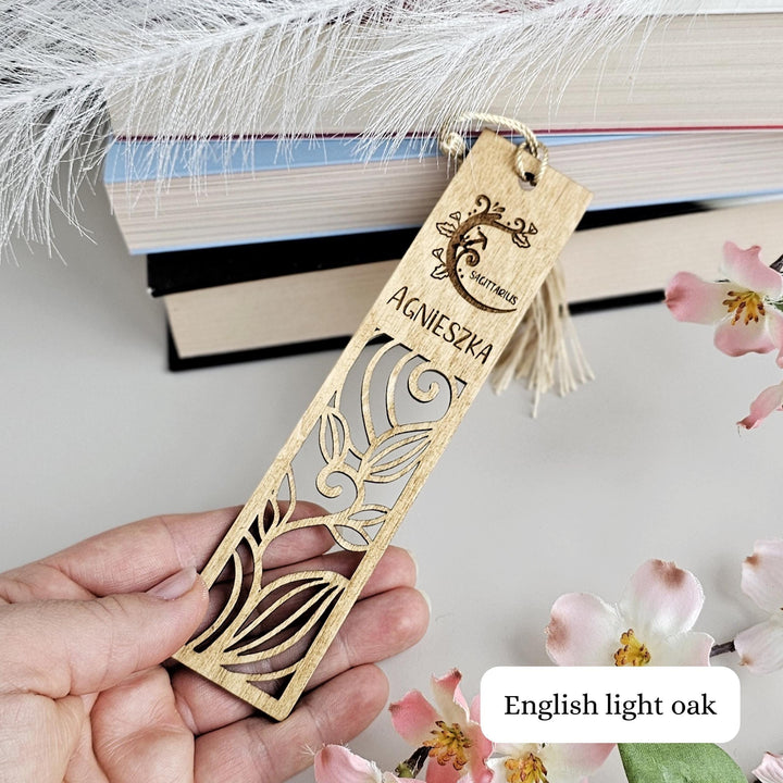 Personalised Floral Zodiac Bookmark - Engraved Wooden Gift for Book Lovers