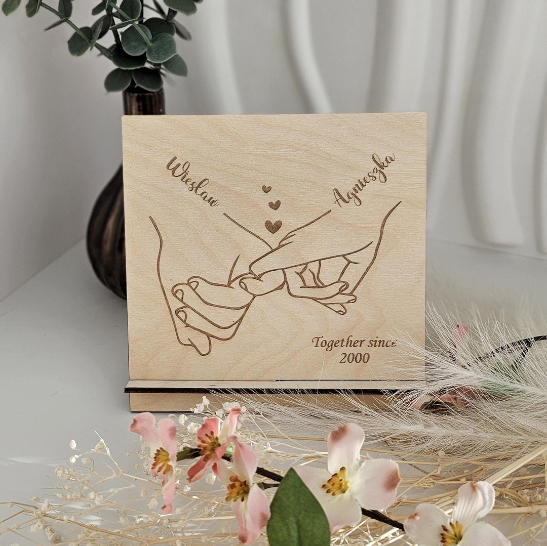 Personalised Wooden Standing Card - Minimalist Couple Gift with Custom Names