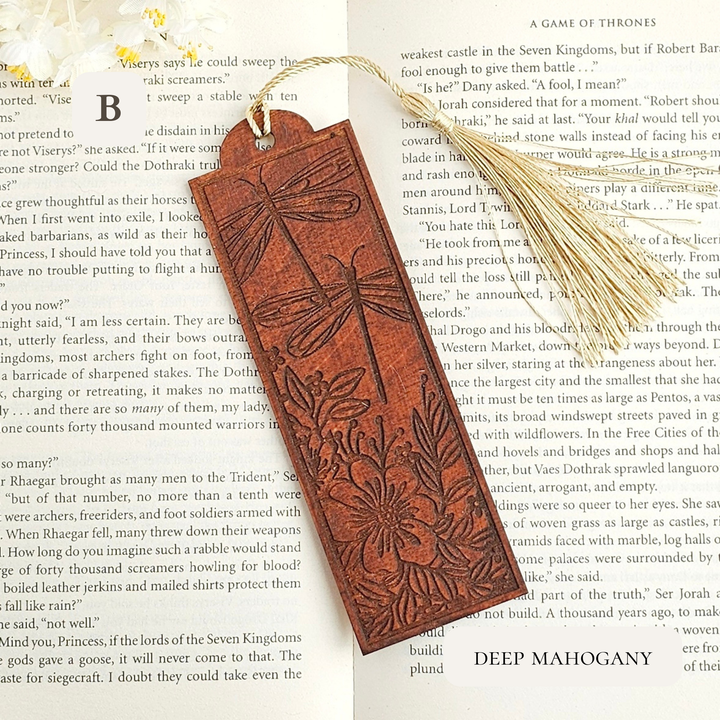 Personalised Dragonfly Wooden Bookmark – Engraved Handmade Gift for Book Lovers