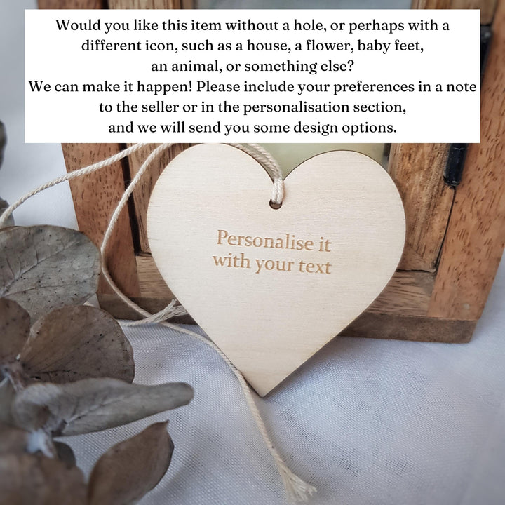 Personalised wooden heart gift tag, Rustic Keepsake, Thank You Birthday Wedding Anniversary Congratulations Present