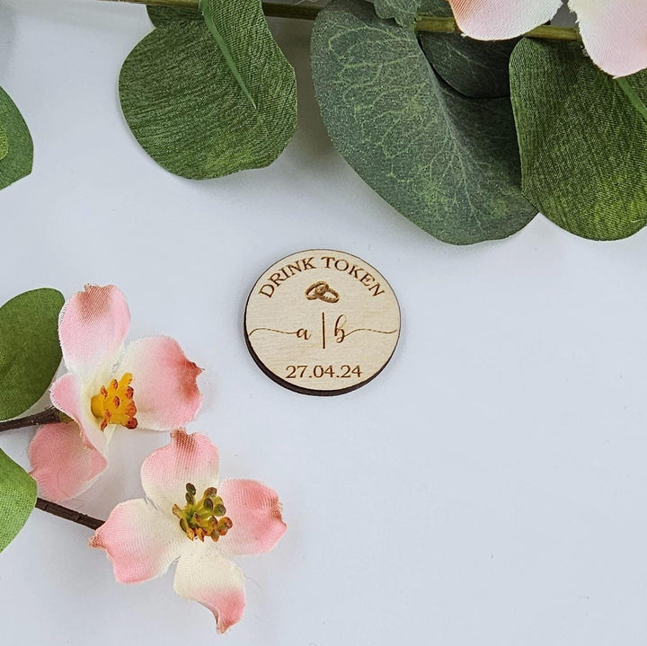 Wooden Drink Tokens – Personalised Engraved Bar Vouchers for Weddings & Parties