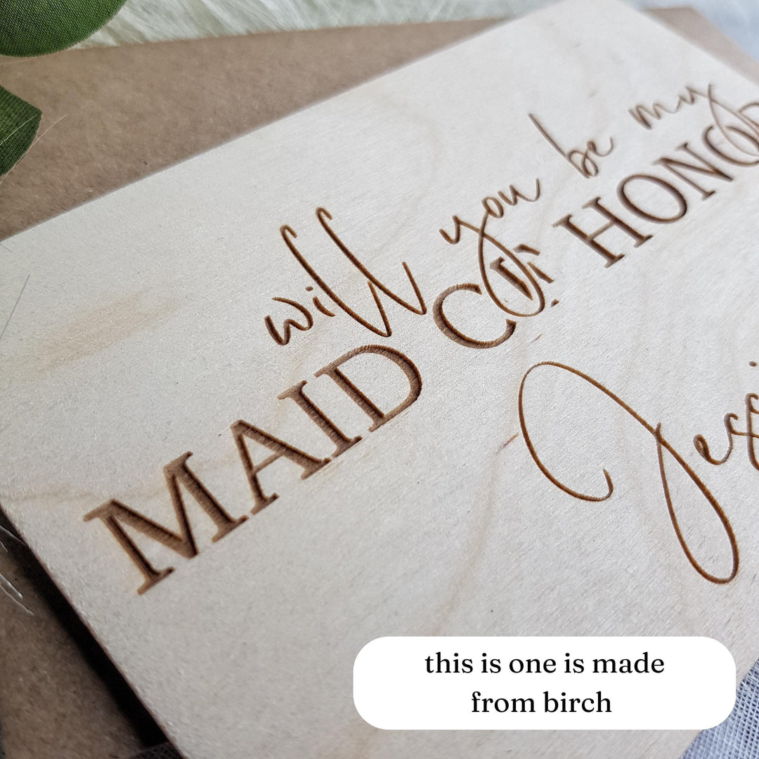 Bridesmaid Proposal Card Will You Be My Maid of Honour  Gift, Personalised Wooden Rustic Keepsake for Flower Girl
