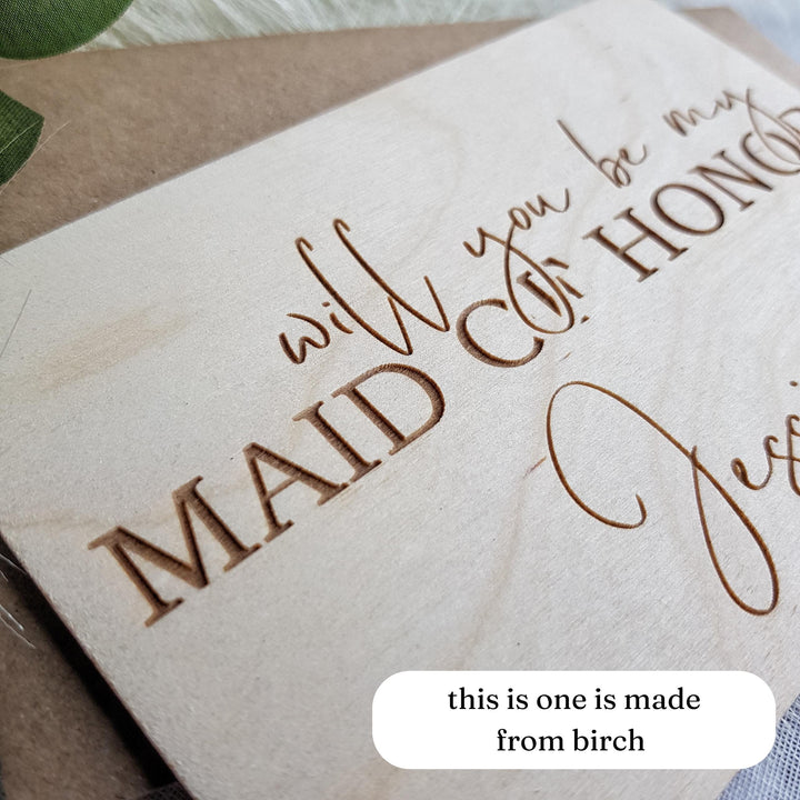 Bridesmaid Proposal Card Will You Be My Maid of Honour  Gift, Personalised Wooden Rustic Keepsake for Flower Girl