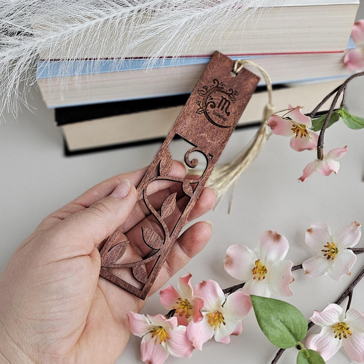 Personalised Wooden Bookmark - Swirling Floral Zodiac Engraved Gift