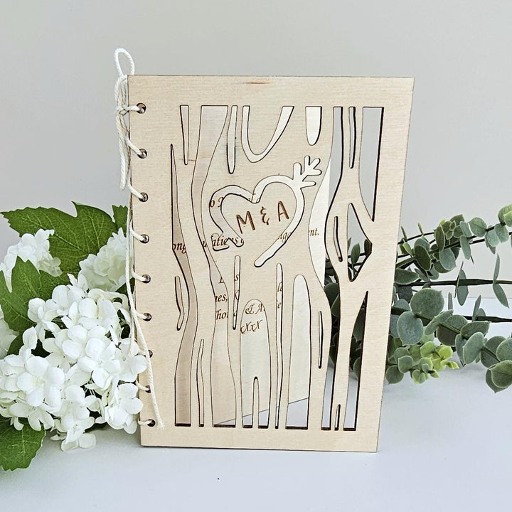 Personalised Wooden Card with Trees Design and Love Heart- Perfect for Valentine's Day, Anniversary, Wedding, Engagement, Love Celebration