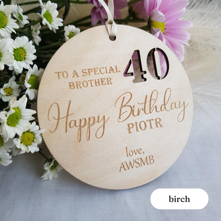 Personalised Rustic Wooden Birthday Gift Tag - Keepsake Ornament for Milestone Ages 1st to 90th