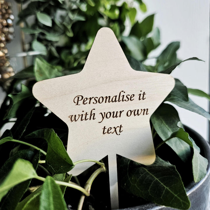 Personalised Wooden Star Plant Gift Tag - Eco-Friendly Engraved Label for Plant Lovers