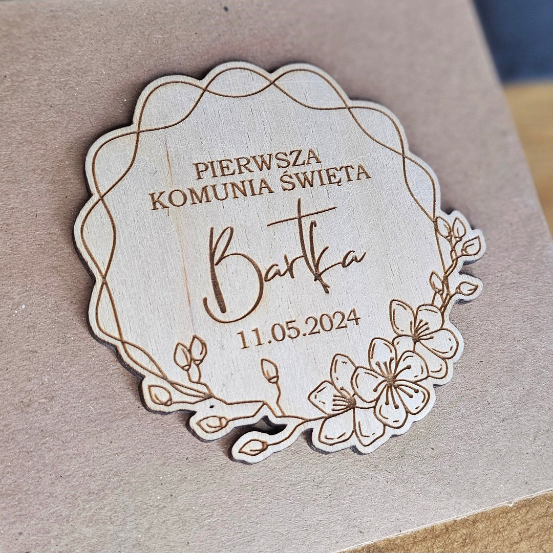 Personalised First Holy Communion Wooden Card – Engraved Catholic Keepsake Gift for Boy or Girl