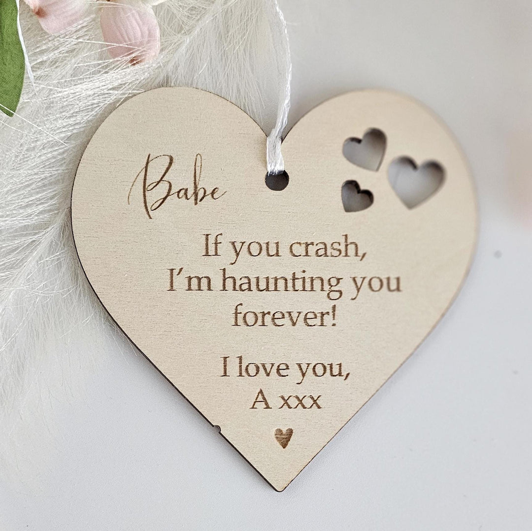 Personalised Wooden Car Mirror Pendant - Funny Driving Gift for Valentines Day