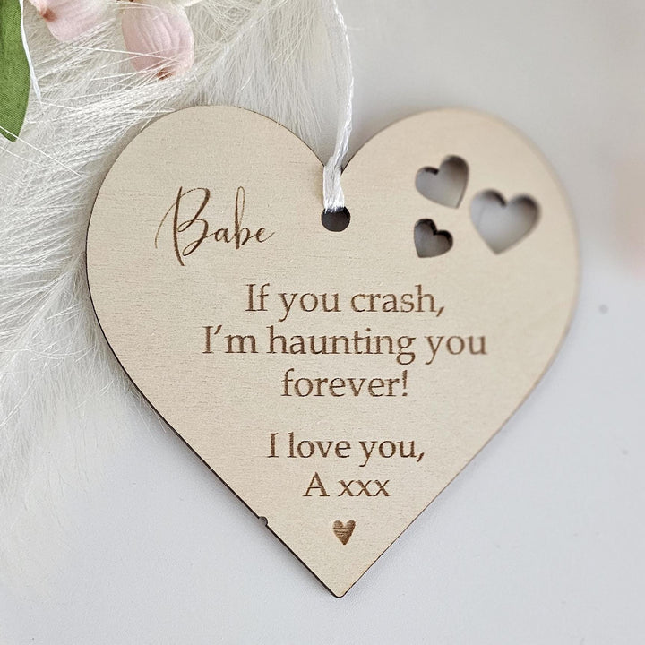 Personalised Wooden Car Mirror Pendant - Funny Driving Gift for Valentines Day