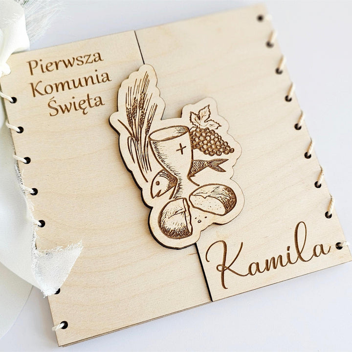 Personalised First Holy Communion Card, Rustic 3D Wooden First Holy Communion keepsake, Custom wishes gift card