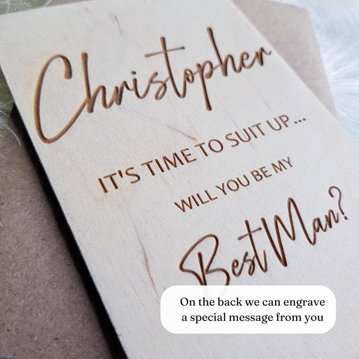 Best Man Wooden Card - It's time to suit up, kilt up - Personalised Wedding Proposal Keepsake - Will you be my Usher