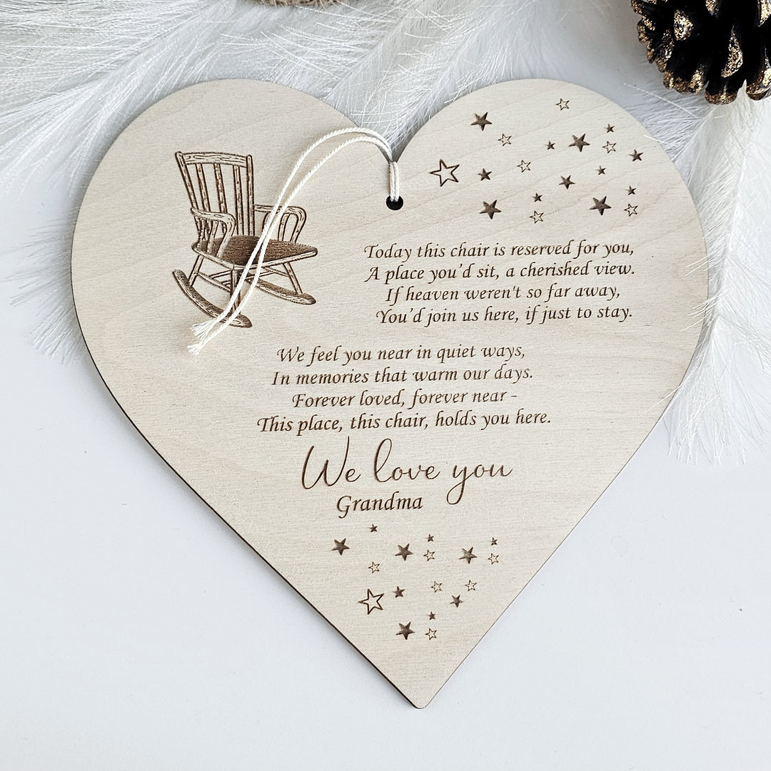 a wooden heart with a poem written on it