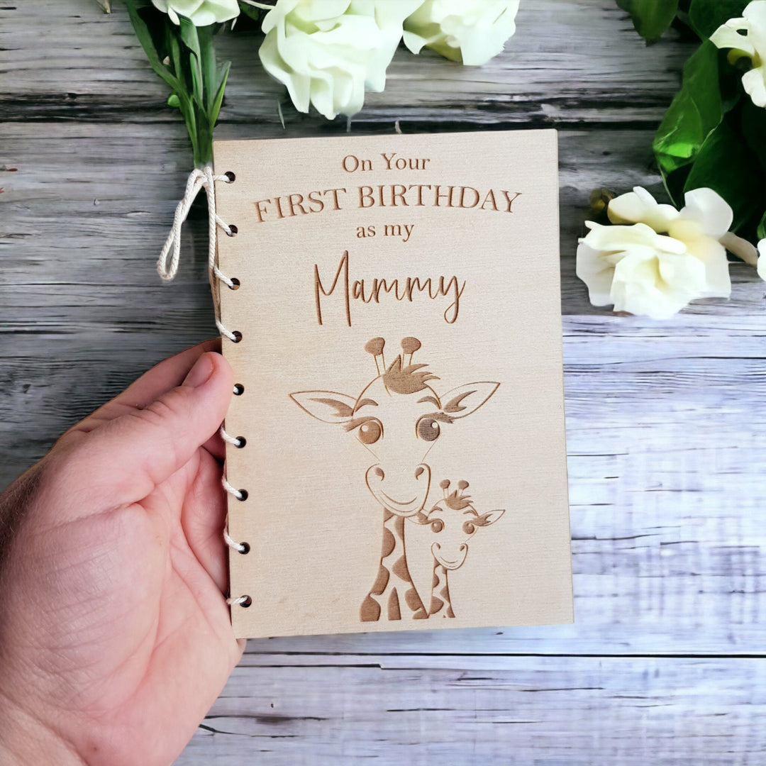 Personalised Birthday Card Gift for Mother - Giraffe Mum and Child Rustic Wooden Keepsake - Perfect for Grandmothers and Aunties