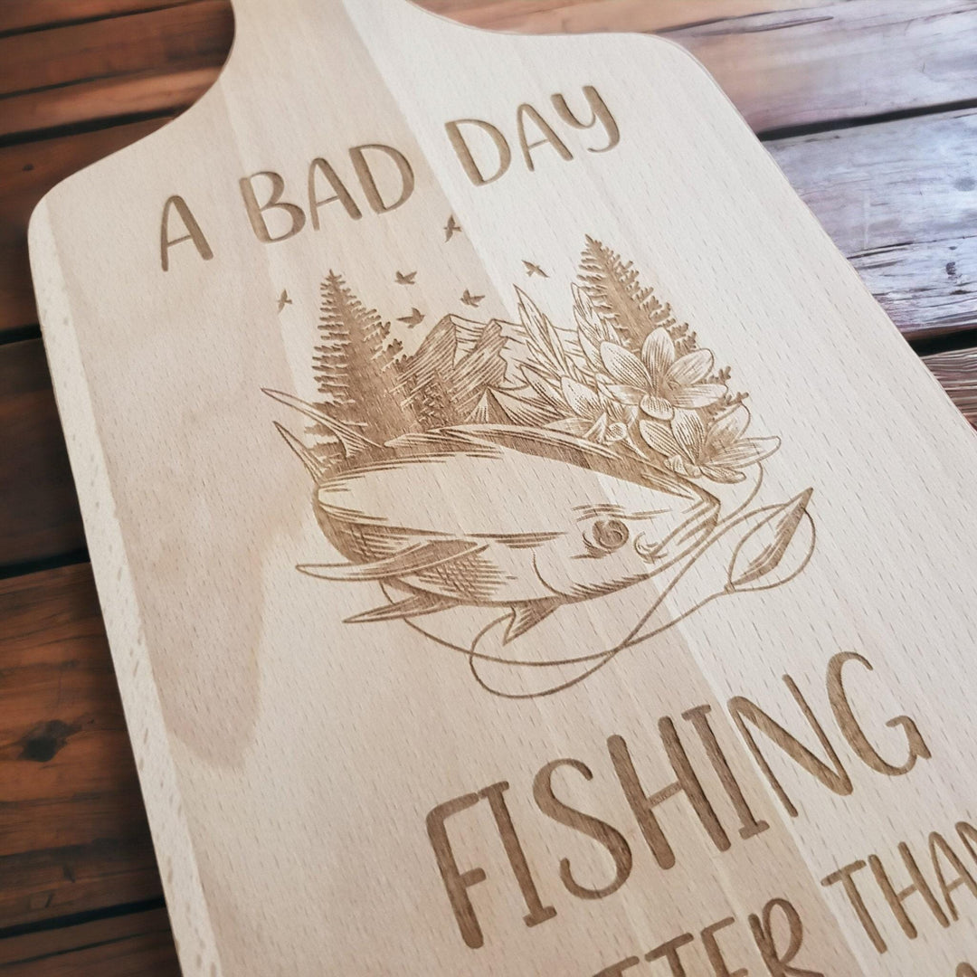 Engraved Wooden Chopping Board, Personalised Gift for Fishing Enthusiast