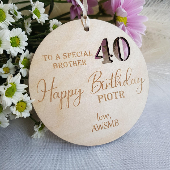 Personalised Rustic Wooden Birthday Gift Tag - Keepsake Ornament for Milestone Ages 1st to 90th