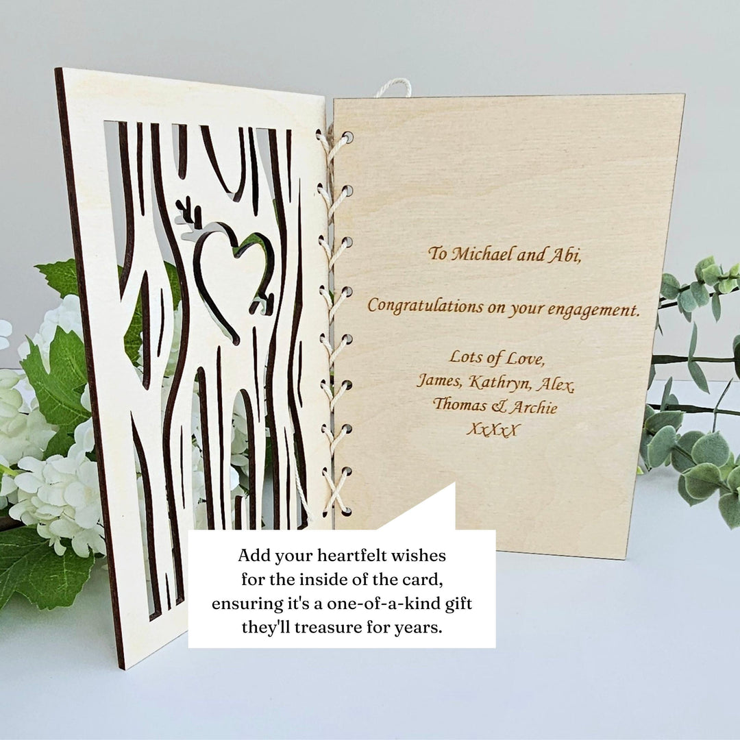 Personalised Wooden Card with Trees Design and Love Heart- Perfect for Valentine's Day, Anniversary, Wedding, Engagement, Love Celebration