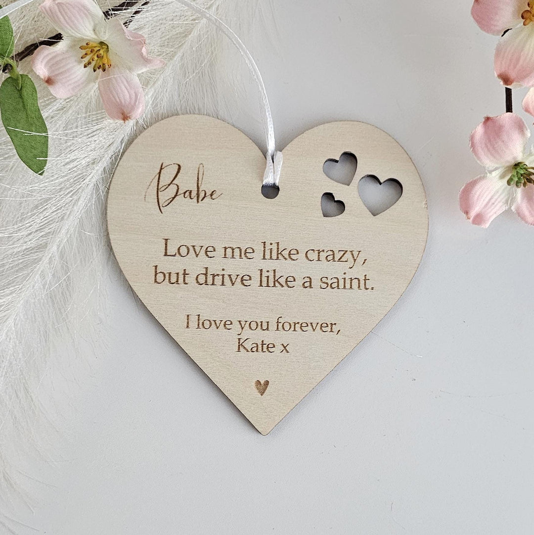 Personalised Wooden Car Mirror Pendant - Valentines Day Gift for Driving Partner