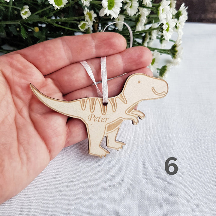 Personalised Dinosaur Wooden Keyring - Engraved Backpack Charm  Christmas Decoration