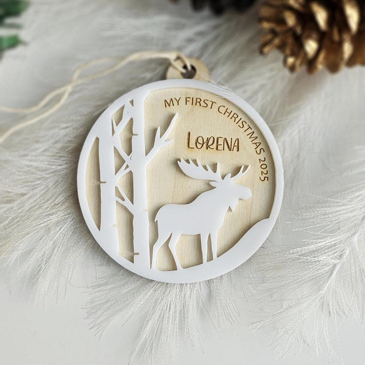 Personalised Woodland Christmas Bauble - Baby’s First Christmas Ornament