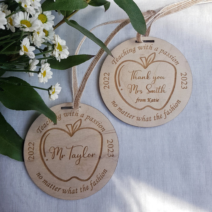 Thank your teacher wooden pendant, personalised hanging keepsake, teacher appreciation gift, end of school medal