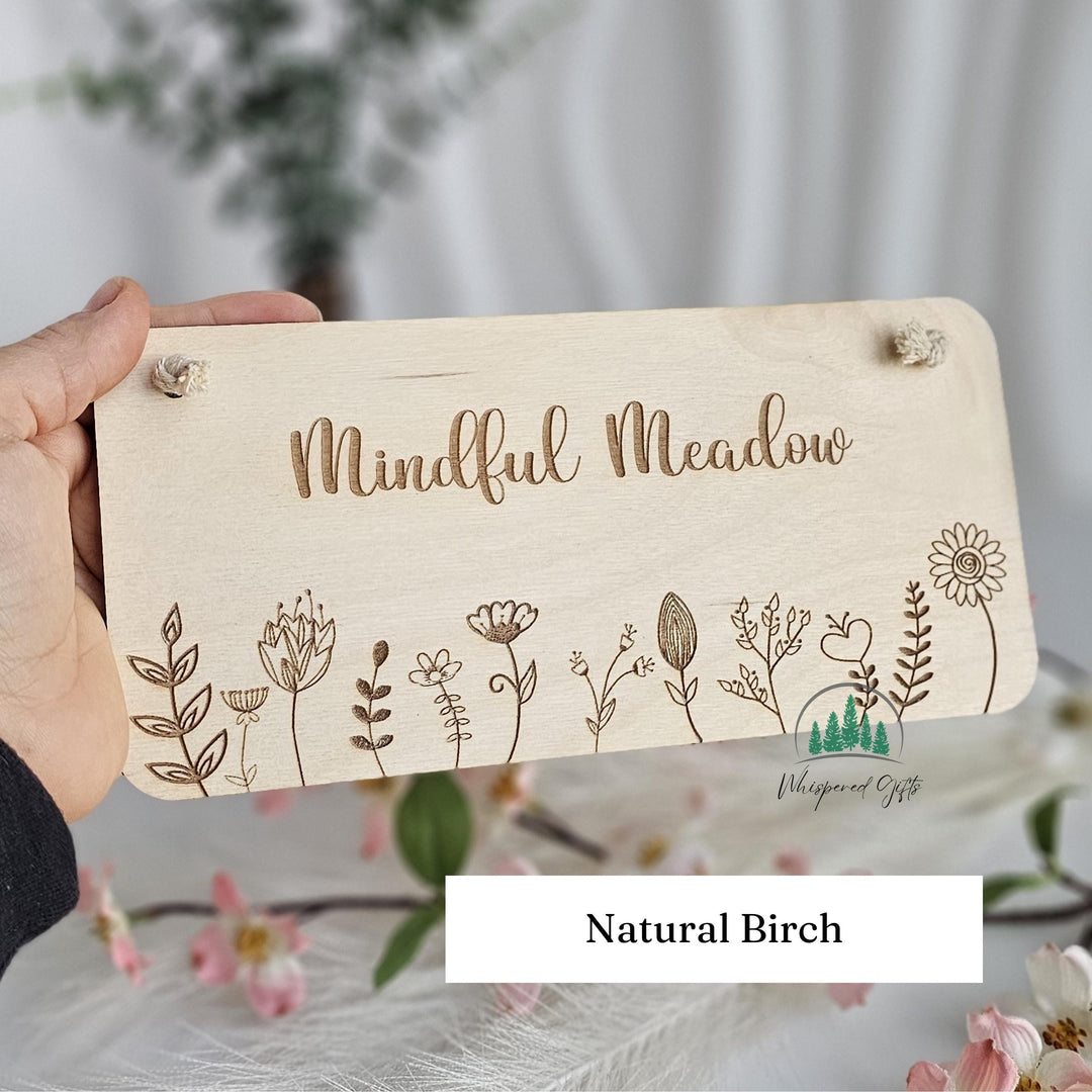 Handmade Personalised Rustic Wooden Plaque - Floral Design - Laser Engraved - Perfect for Bedroom Doors, Offices & More