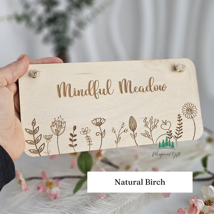 Handmade Personalised Rustic Wooden Plaque - Floral Design - Laser Engraved - Perfect for Bedroom Doors, Offices & More
