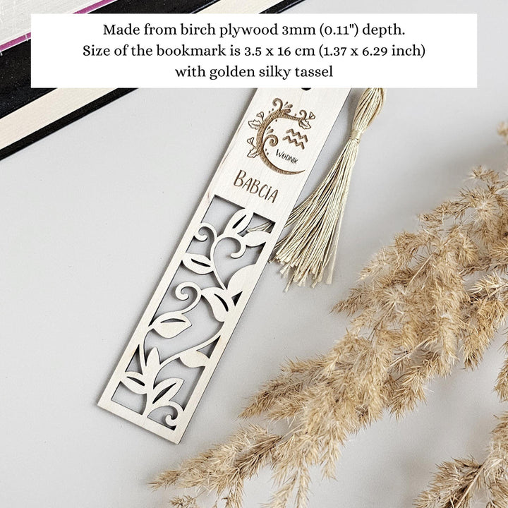 Zodiac Vine Bookmark - Custom Engraved Wooden Gift for Readers