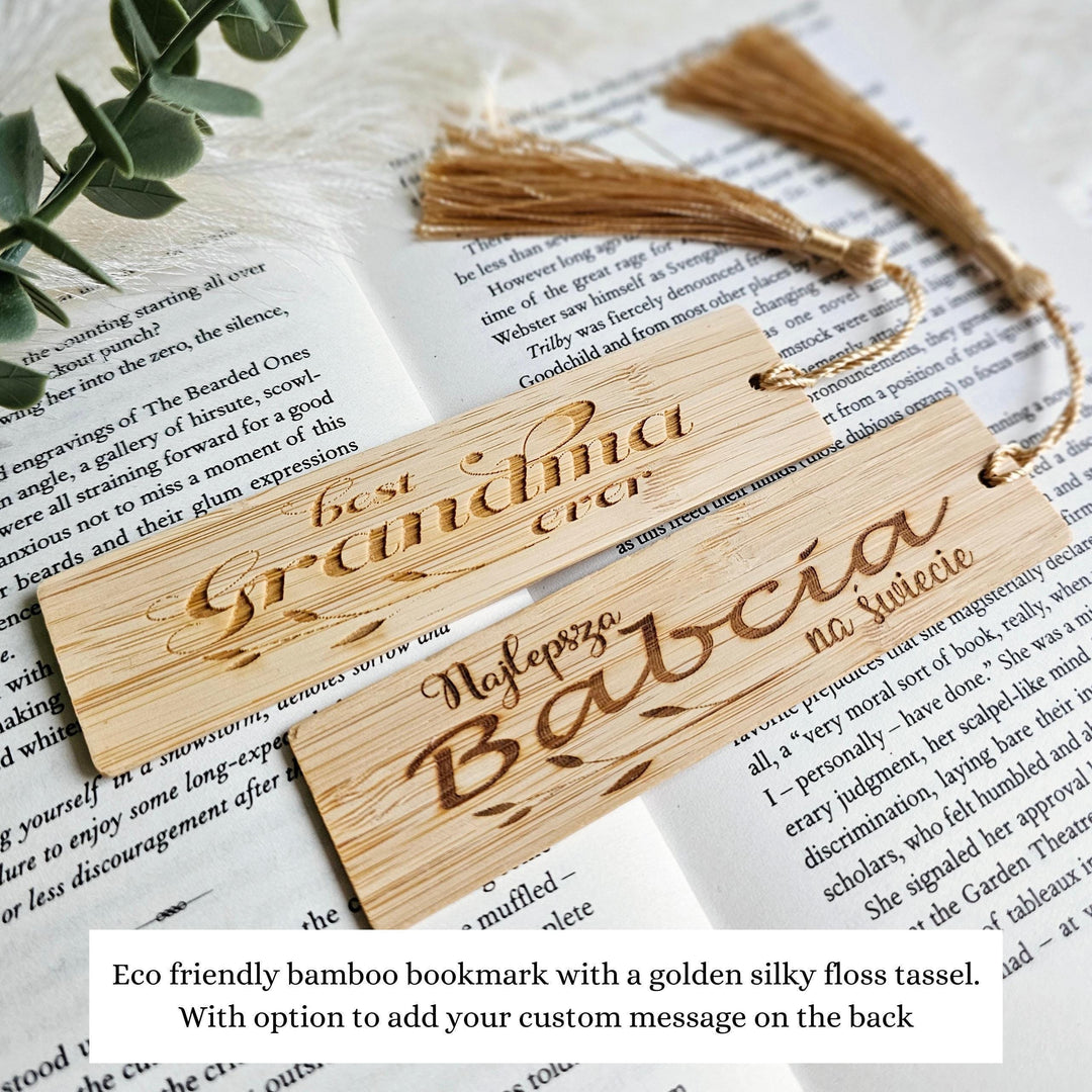 Personalised Wooden Bookmark - Eco Friendly Bamboo Gift with Golden Tassel for Grandmother