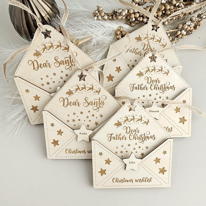 Personalised Wooden Santa Letter Holder - Rustic Christmas Wishlist Envelope