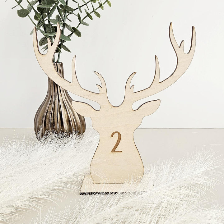Deer Antlers Wedding Table Wooden Numbers, Rustic Country Décor Garden Boho and Barn Wedding, Place Settings Signage, Custom Reception Signs
