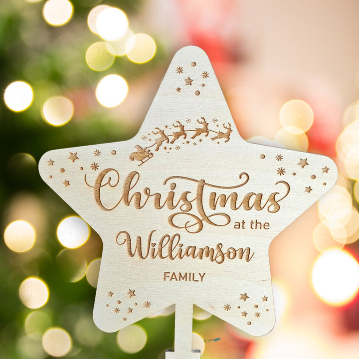 Personalised Wooden Star Christmas Tree Topper - Custom Holiday Ornament