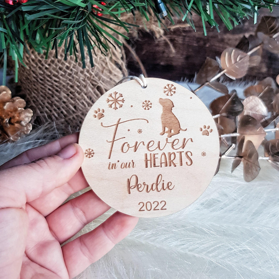 Personalised Rustic Wooden Dog Bauble - Farmhouse Christmas Pet Memorial Decoration