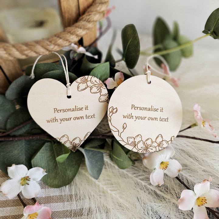 Personalised Wooden Gift Tag - Spring Flowers Car Mirror Charm  Wedding Keepsake